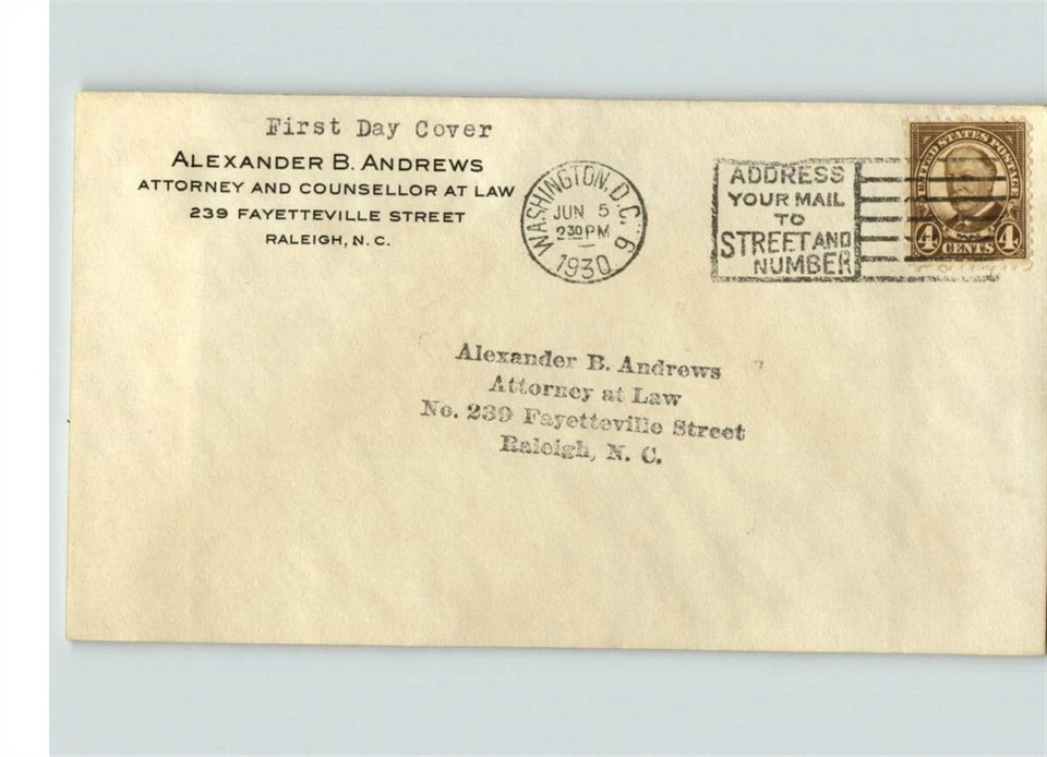 President TAFT, 1930 First Day of Issue w/ Attorney & Counsellor at Law c/c, # 6 - Image 1 of 1