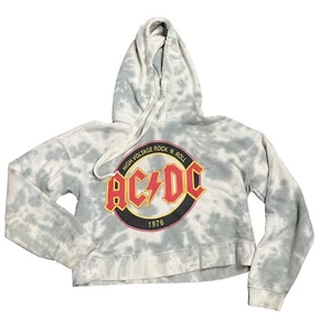 AC/DC Sweatshirt Pullover Cropped Women's Size Medium Hooded Gray Tie Dyed - Picture 1 of 6