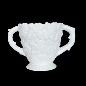 WESTMORELAND White Milk Glass Bramble Maple Leaf Double Handle Open Sugar Bowl  - Picture 1 of 5