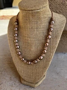 Sale Today! Blush Pearls With Knotted Tan Leather Necklace Made USA Free Ship - Picture 1 of 11