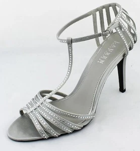 Ralph Lauren Adasia Wedding Stiletto Sandal Gray Silver Satin Rhinestone 9.5 New - Picture 1 of 6