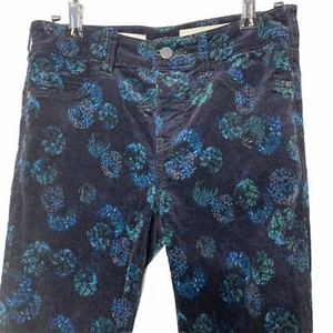 Anthro Pilcro Letterpress Script 25 Petite Boho Navy Floral Paisley Velvet Pants - Picture 1 of 9