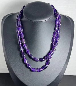 Vintage Natural Amethyst Carved Bead Necklace Silver Clasp 835 Purple Gemstone - Picture 1 of 8