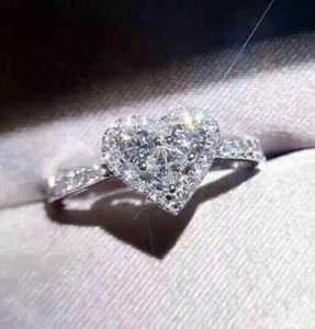2Ct Round Cut Lab-Created Diamond Heart Engagement Ring 14k White Gold Plated - Picture 1 of 8