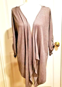 Women's Apt.9 Gray Lurex Cascading Front Open Cardigan Hi/Low Sz Large - Picture 1 of 5