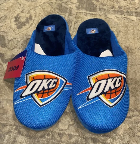 New foco NBA Thunder OKC Slippers House Shoes Slip on Size Large Unisex Cover
