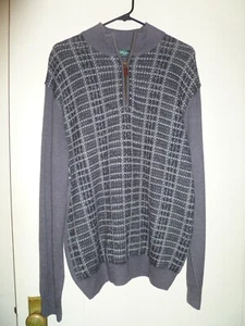 Bobby Jones 1/4 Zip Alpaca & Silk Gray & Black Plaid Knit Sweater, Sz L - Picture 1 of 12
