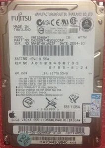 Disque dur FUJITSU 60 Go HDD 2,5" 2 Mo 4200 tr/min MHT2060AT IDE pour ordinateur portable HDD - Photo 1/2