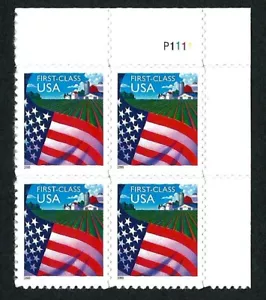 USA, SCOTT # 3449, PLATE BLOCK OF FLAG OVER FARM, SELF-ADHESIVE, NON-DENOMINATED - Picture 1 of 1