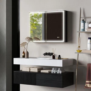 Spiegelschrank Bad Mit Led-Beleuchtung, Badezimmerschrank Mit Spiegel, Steckdose - Bild 1 von 9