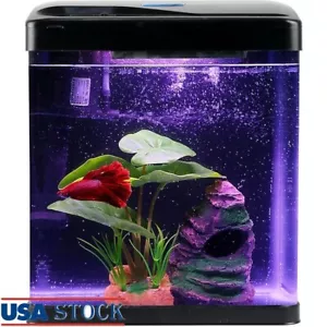 Self Cleaning Betta Fish Tank Nano Aquarium Desktop Kit LED Light Filter New - Picture 1 of 9