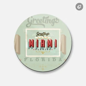 Miami City Florida USA State Retro Greetings | 4'' X 4'' Round Decorative Magnet - Picture 1 of 2