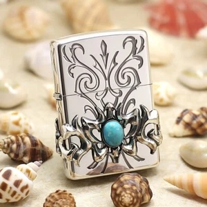Original Zippo Feuerzeug Silber Türkis Stein Retro Vintage Classic Winddicht NEU - Bild 1 von 6
