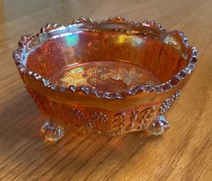 Vintage Fenton Butterfly & Berry Marigold Carnival Glass Footed Bowl - Picture 1 of 6