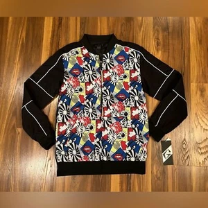 Bomber Jacket Mens Size M Full Zip Artsy Windbreaker Lightweight Trendy NWT - Picture 1 of 4
