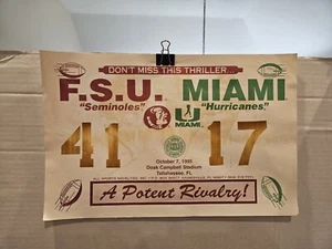 1995 FSU Seminoles 41 vs Miami Hurricanes 17 Score Sheet Poster Football Rivalry - Picture 1 of 6