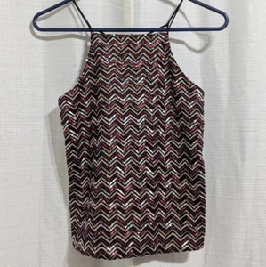 NWT Topshop Chevron Sequin Top Sz 4 Women's Spaghetti Strap Racerback Multicolor - Picture 1 of 8