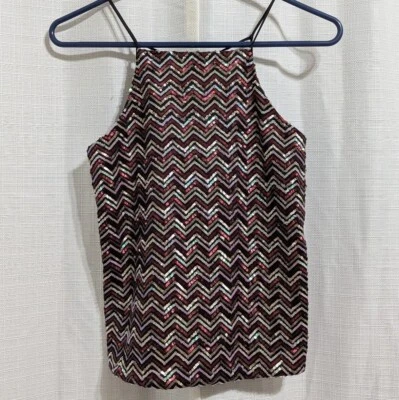 NWT Topshop Chevron Sequin Top Sz 4 Women's Spaghetti Strap Racerback Multicolor - Image 1 of 4