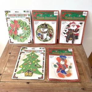 Christmas Window Glass Decal Suncatchers Xmas Tree Wreath Snowman Santa x 5 - Picture 1 of 24