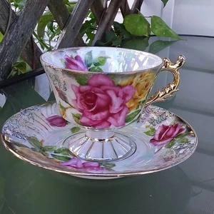 Hecho en Japón Lusterware taza de té/café @ juego de platillos Bone China Lefton años 80. - Imagen 1 de 11