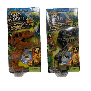 (2) Dino World Grabber Jaws Camouflage & Brown T-Rex Grabs Pick Up Dinosaur Toy - Picture 1 of 8
