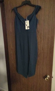Women's Off Shoulder Cocktail Party Bodycon Split Dress Green Sz Small - Picture 1 of 2