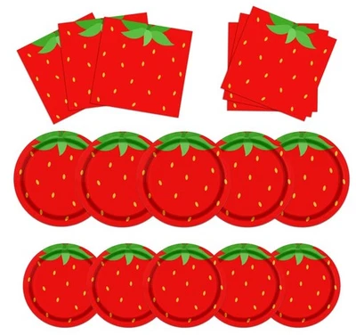 Strawberry Party Tableware Set, Red Strawberry Plates Napkins, Summer Fruit P... - Image 1 of 4