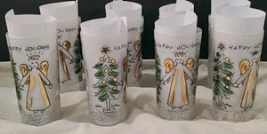 Culver John Sutton Firmado MCM Angel Árbol de Navidad Flocado Vidrio Juego de 8 - Imagen 1 de 24