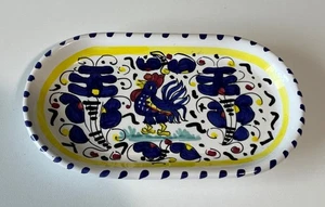 San Gimignano Glazed Ceramic Pottery Small Tray Deruta Blue Rooster Italy - Picture 1 of 4