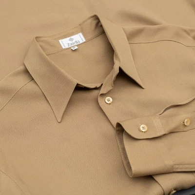 Camisa con botones Zanella para hombre S beige rayón jacquard Italia calce relajado vintage Foto 1 de 4