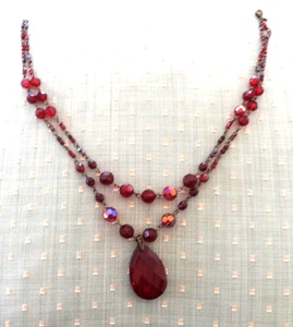 COLLANA VINTAGE AVON NR STILE REVIVAL VITTORIANO CORNIOLA ROSSO AB PERLINE CABOCHON - Foto 1 di 12