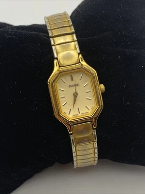 Винтажные женские часы Pulsar V401-6010 золотистый изящный 18 мм - новый аккумулятор - Изображение 1 из 4
