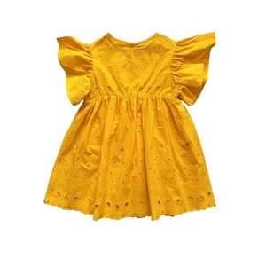 Zara Sunny Yellow Eyelet Dress Size 8 - Picture 1 of 5