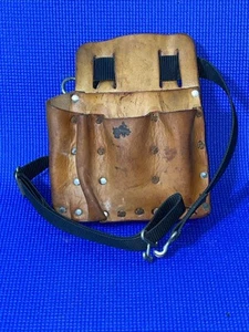 Borsa porta attrezzi in pelle cintura Burgess vintage pelle di mucca USA 9 tasche - Foto 1 di 4