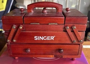 Singer Sewing Box Wood Accordion Fold Out Notion Small Travel Caddy 8x5” Granny - Picture 1 of 16