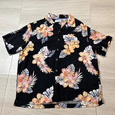 Карибская мужская рубашка на пуговицах большая шелковая смесь с коротким рукавом гавайский цветочный узор - Изображение 1 из 4