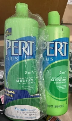 (2) 2002 Pert Plus 2 In 1 Shampoo Plus Medium Conditioner Normal Hair 33.9 40 OZ - Image 1 of 2