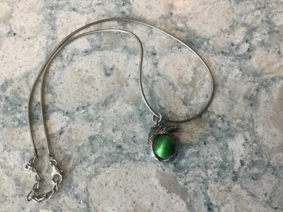 Colgante/Collar Esfera Cuarzo Ojo de Gato Verde Dragón Plata de Ley 925 Foto 1 de 4
