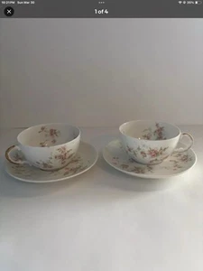 Set of 2 (1903) Theodore Haviland Limoges France Floral Teacups and Saucers - Picture 1 of 4