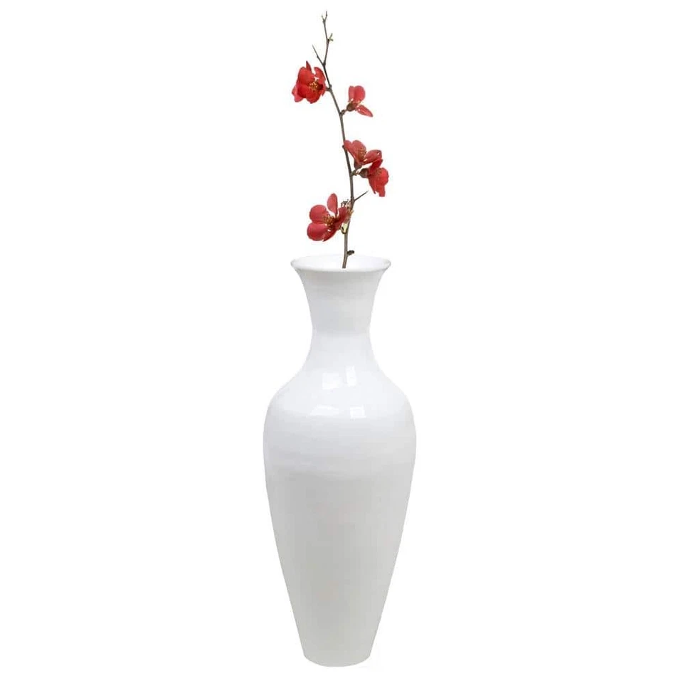 Uniquewise QI003713 37 in. Dia. Modern Bamboo Floor Vase White