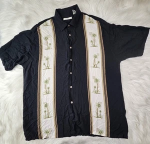Campia Moda  Shirt Mens Black Panel Hawaiian Palm Trees Rayon (XL) - Picture 1 of 8