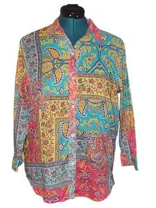 Lauren Ralph Lauren Patchwork Button Down Hemd Gr. XL Vintage 90er Retro Design - Bild 1 von 6