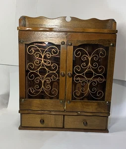 Armario de especias de madera vintage con 2 estantes 2 cajones 12 frascos montaje en pared - Imagen 1 de 9