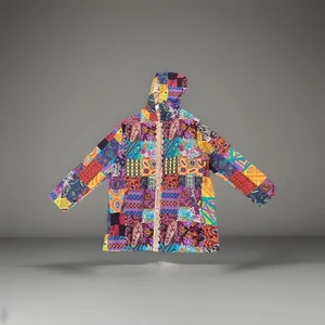 Abrigo con Capucha Boho Patchwork XXL Cálido Forrado de Vellón Hippie Festival Chaqueta - Imagen 1 de 4