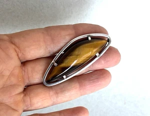 VINTAGE MID CENTURY TIGERS EYE MODERNIST BROOCH sterling silver WWL S African - Picture 1 of 5