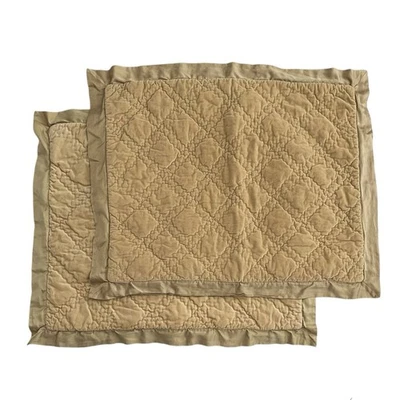Pottery Barn Washed Velvet Silk Quilted Pillow Shams Gold Camel RARE Set of 2 - Image 1 of 4
