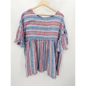 Free People Dress Women SMALL Blue Red White Striped Summer Nights Babydoll Mini - Picture 1 of 11