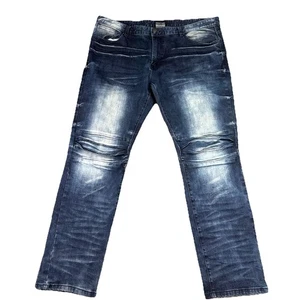 Smoke Rise Jeans Mens Dark Wash Denim Moto Grunge Biker Whiskered Straight 40x32 - Picture 1 of 14