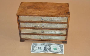 PRIMATIVE HAND MADE WOOD 4 DRAWER DRESSER JEWELRY BOX TRINKET CHEST CASE HOLDER - Picture 1 of 12