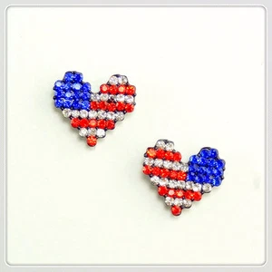 New Elegant Design Heart American Flag Stud Earrings w/ Swarovski Crystal - Picture 1 of 1